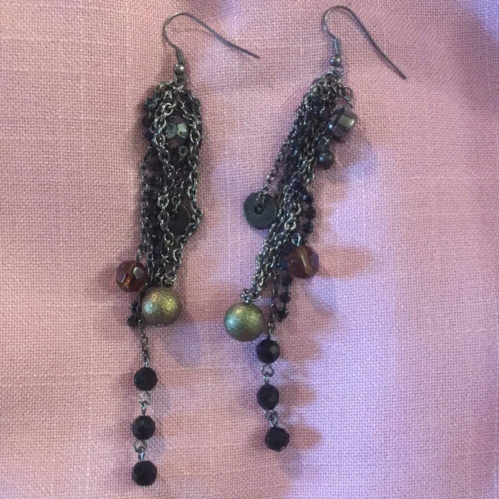 Dangle Bead And Chain Earrings (Z) - Picture 4 of 4